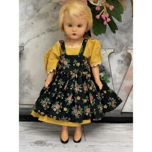 Vintage Nancy Ann Storybook Doll Blonde Pinafore Blue Sleep Eye Rare 6.5" Stands